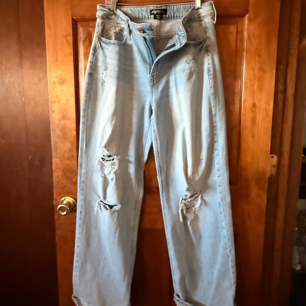 Maurices Light Blue Distressed Flare Jeans